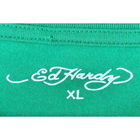 NWT Ed Hardy Rhinestone King Bulldog Green Tee Men's XL - Picture 5 of 11